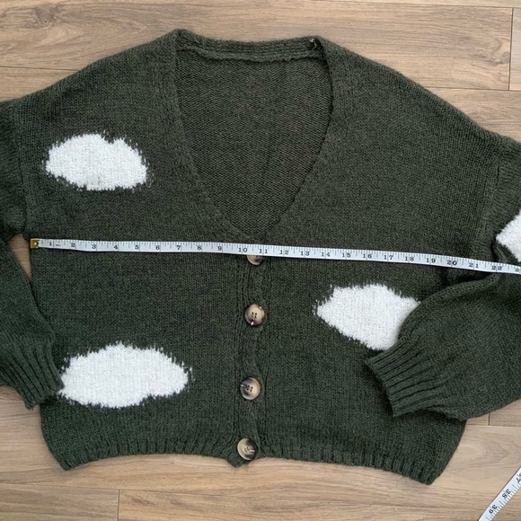 Olive Green Clouds Wool Blend Cardigan - Picture 4 of 6